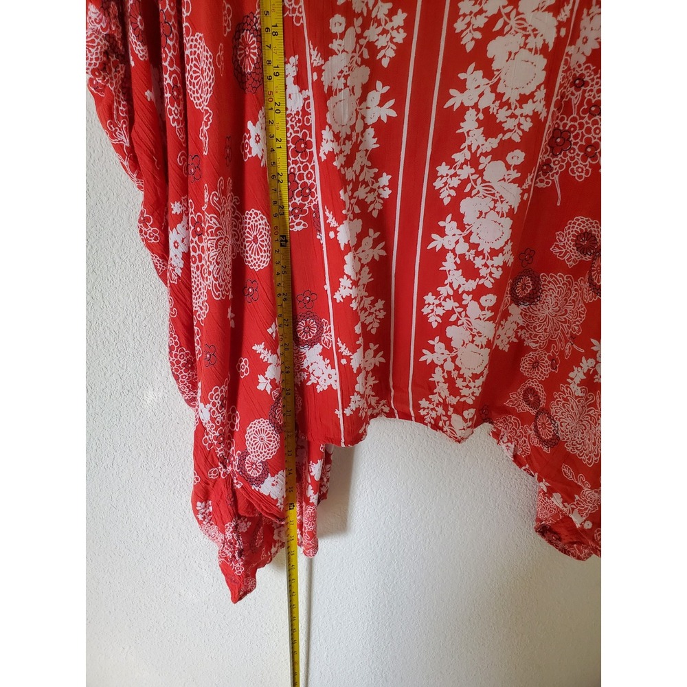 Angie Womens Red Floral Kimono Open Front Oversized Boho Rayon Large Cover-Up - Picture 6 of 8